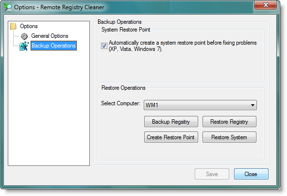 RemoteRegistryCleaner - System Restore Point Creation, Backing Up Registry