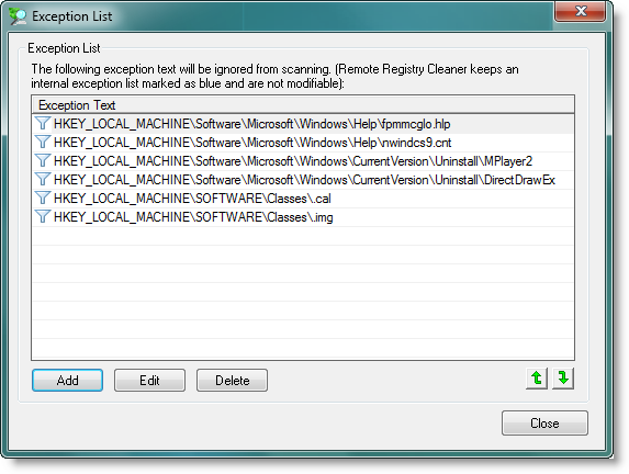 RemoteRegistryCleaner - Adding and Modifying Exception Lists